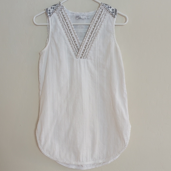 Prana White Embroidered Sleeveless Tank Top - Size XS - Picture 1 of 7